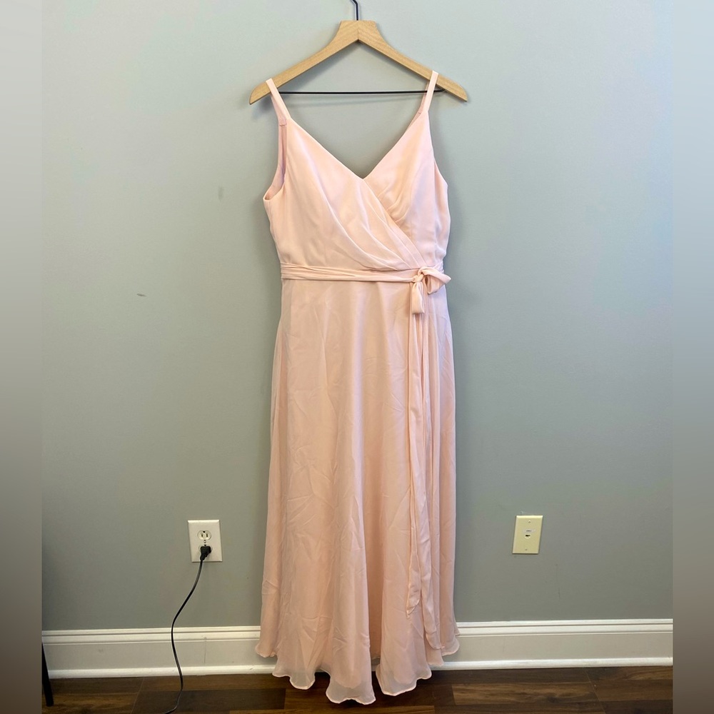 After Six Formal Gown in pale Blush Pink Chiffon with belt.
